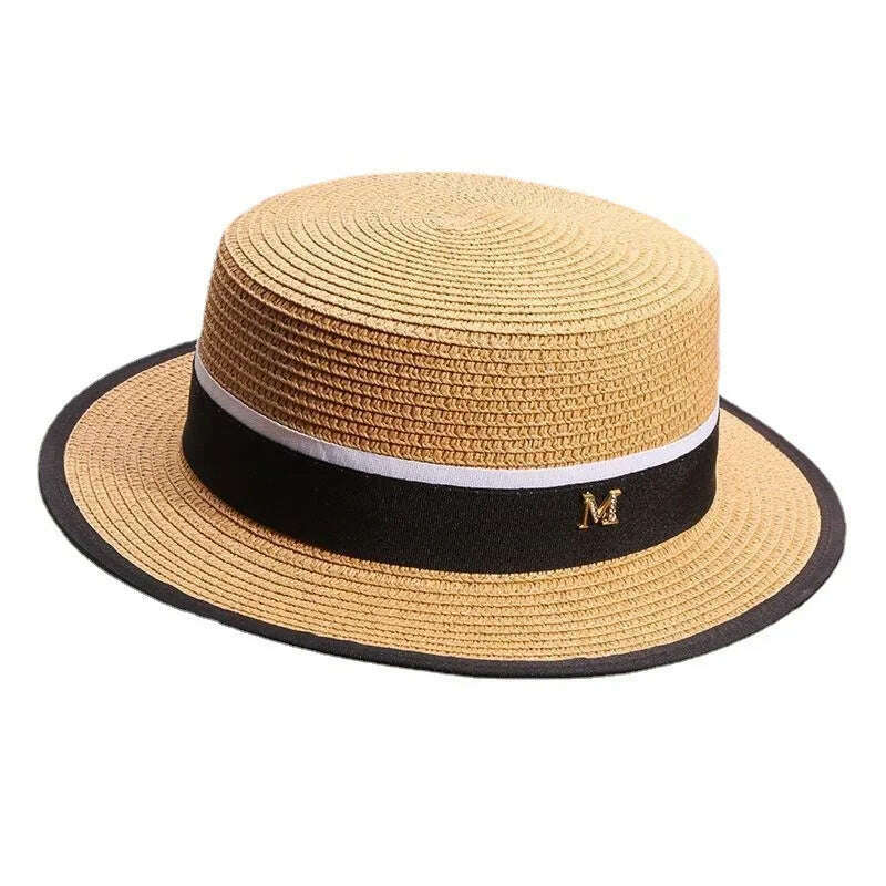 KIMLUD, Female Summer Outing Beach Hat Beach Sun Shading and Sun Protection  Grass Hat Flat  Top Hat, KIMLUD Womens Clothes