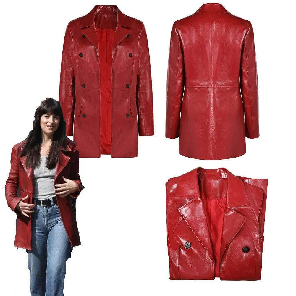 KIMLUD, Female Webb Madame Cosplay Red Jacket Role Play Costume Adult Women Outfit Fantasy Movie Leather Coat Halloween Carnival Suit, KIMLUD Womens Clothes