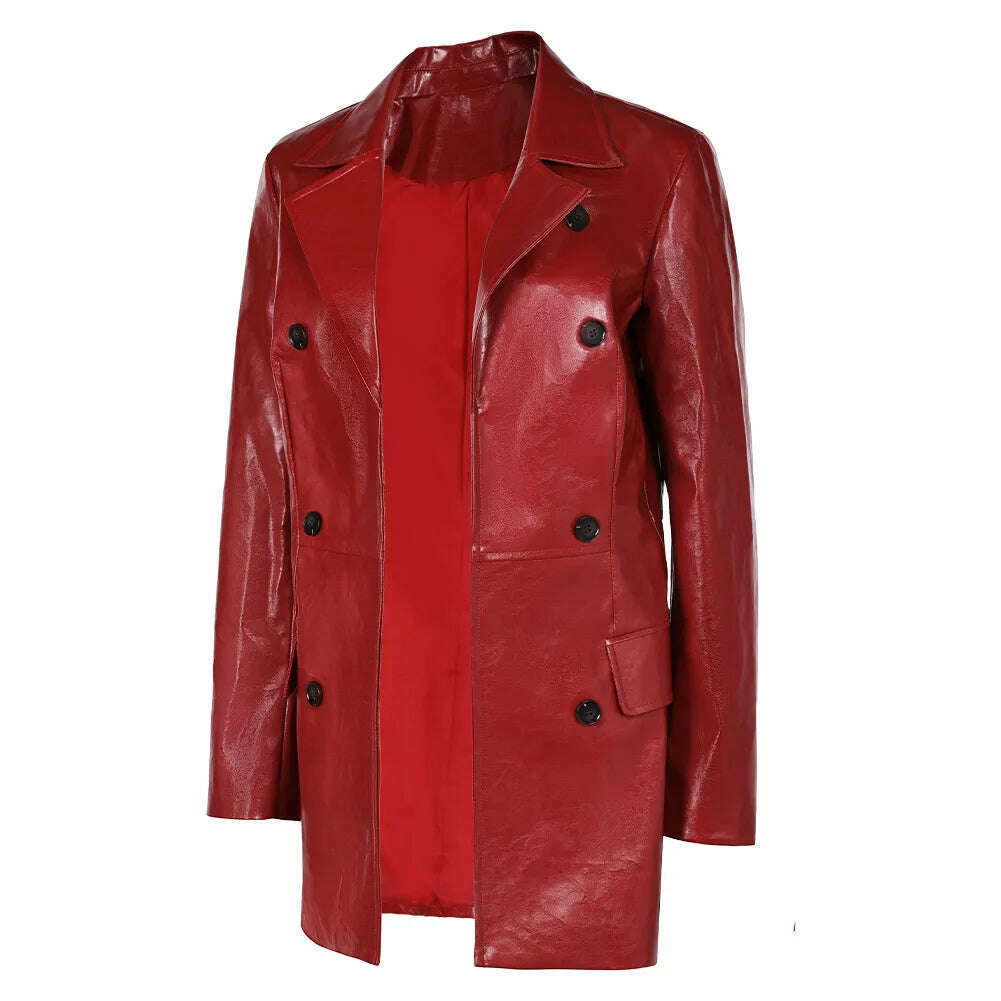 KIMLUD, Female Webb Madame Cosplay Red Jacket Role Play Costume Adult Women Outfit Fantasy Movie Leather Coat Halloween Carnival Suit, KIMLUD Womens Clothes