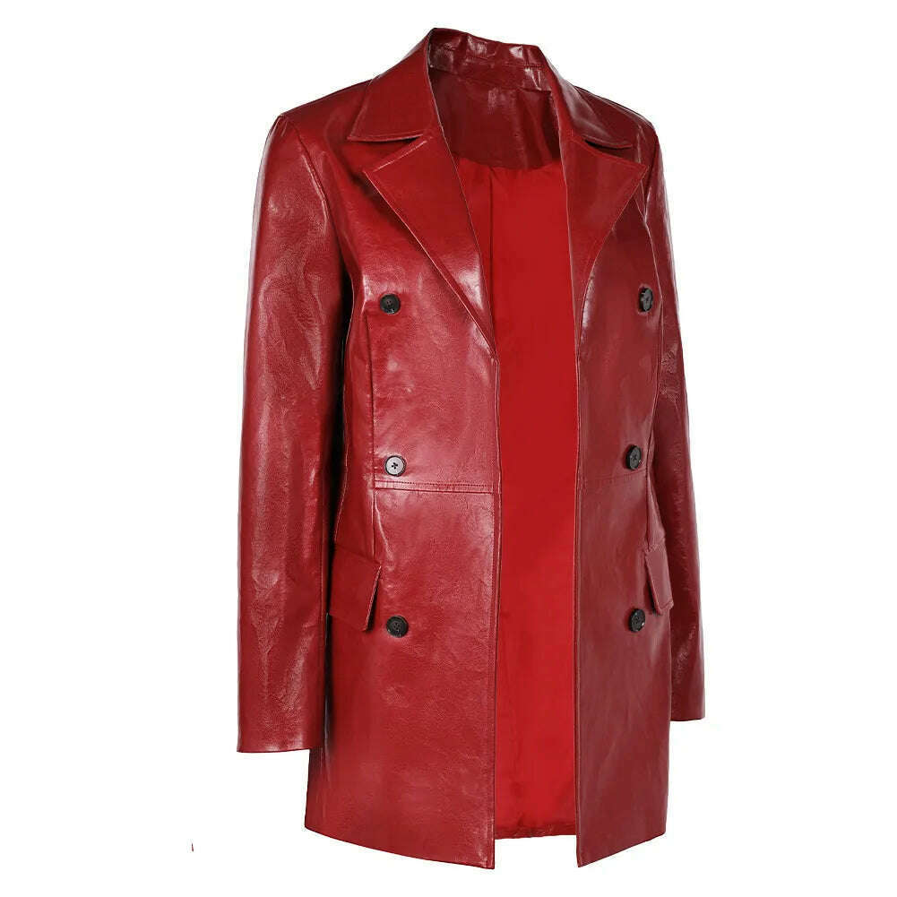 KIMLUD, Female Webb Madame Cosplay Red Jacket Role Play Costume Adult Women Outfit Fantasy Movie Leather Coat Halloween Carnival Suit, KIMLUD Womens Clothes