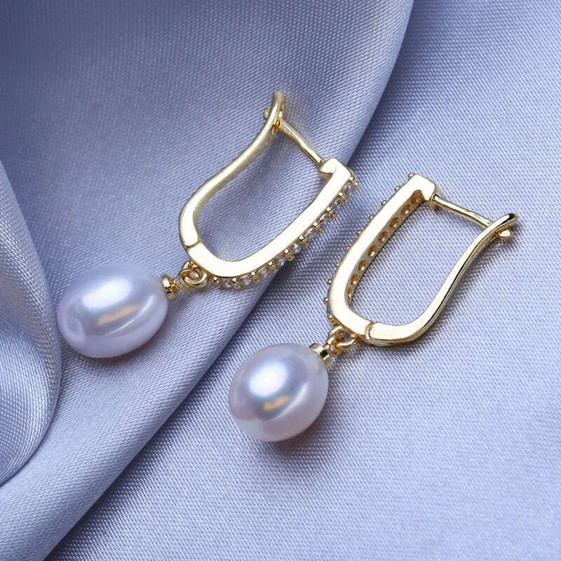 KIMLUD, FENASY Natural Freshwater Pearl Geometric Silver And Gold Color Drop Earrings Party Jewelry Wholesale Birthday Gift, KIMLUD Womens Clothes