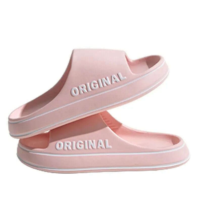 KIMLUD, Feslishoet Women Letter Slippers Beach Slides Solid Color Mens Thick Sole Indoor Bathroom Anti Slip Shoes Summer Couple Sandals, lightpink / 36-37, KIMLUD APPAREL - Womens Clothes