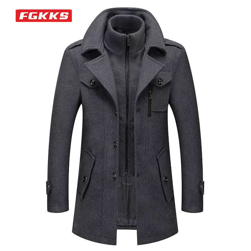 KIMLUD, FGKKS 2022 Men's Winter Wool Coat a Winter New Cashmere Plus Cotton Thickening Warm Coat High Quality Design Wool Coat Men, KIMLUD Womens Clothes