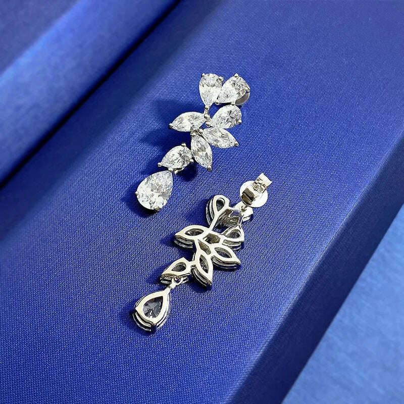 Fine Moissanite Diamond Dangle Earring 100% Real 925 sterling silver Wedding Drop Earrings for Women Promise Engagement Jewelry - KIMLUD