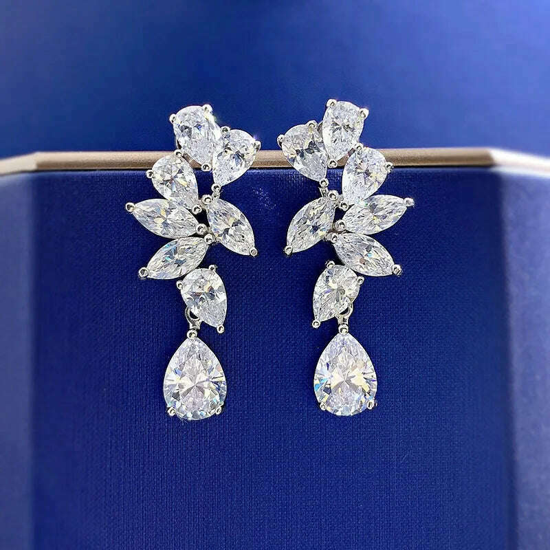 Fine Moissanite Diamond Dangle Earring 100% Real 925 sterling silver Wedding Drop Earrings for Women Promise Engagement Jewelry - KIMLUD