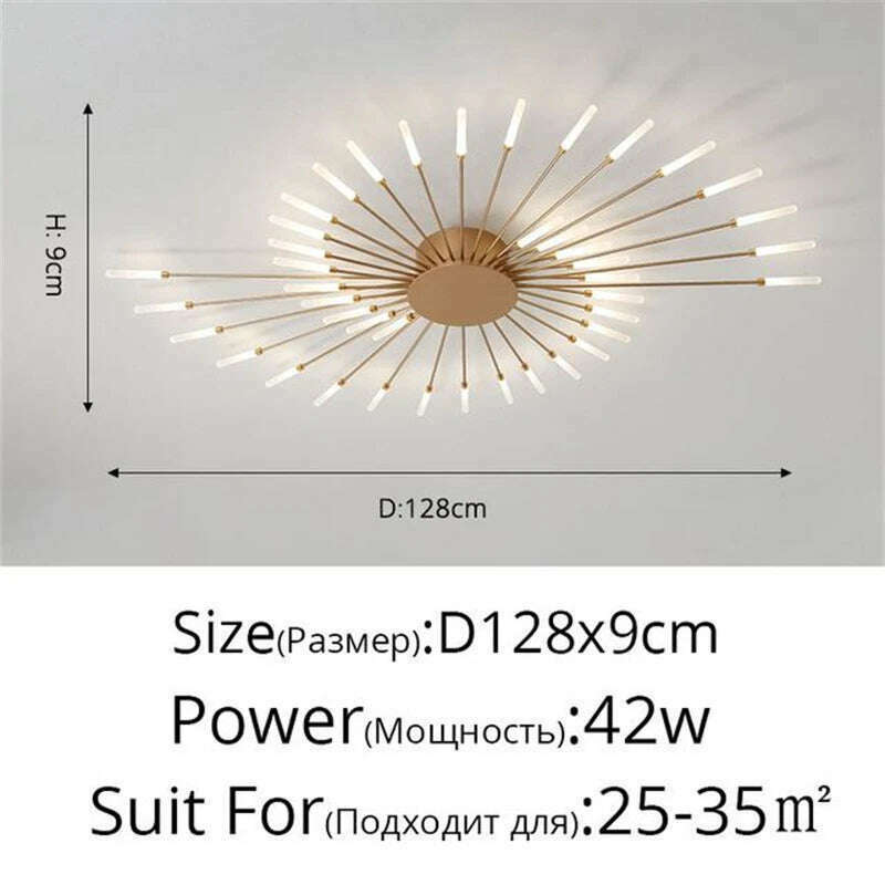 KIMLUD, Firework Shape Ceiling Lamp New Led Aisle Light for Study Room Bedroom Foyer Kitchen Indoor Lighting Villa Apartment Chandelier, Gold 42 Heads / Neutral Light, KIMLUD APPAREL - Womens Clothes