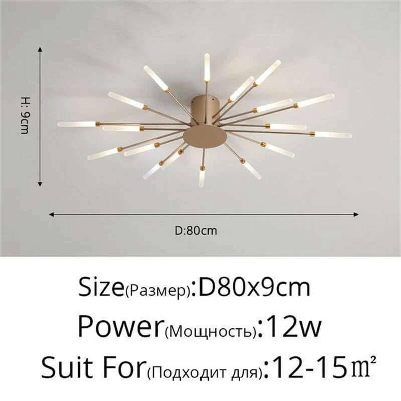 KIMLUD, Firework Shape Ceiling Lamp New Led Aisle Light for Study Room Bedroom Foyer Kitchen Indoor Lighting Villa Apartment Chandelier, Gold 18 Heads / Neutral Light, KIMLUD APPAREL - Womens Clothes