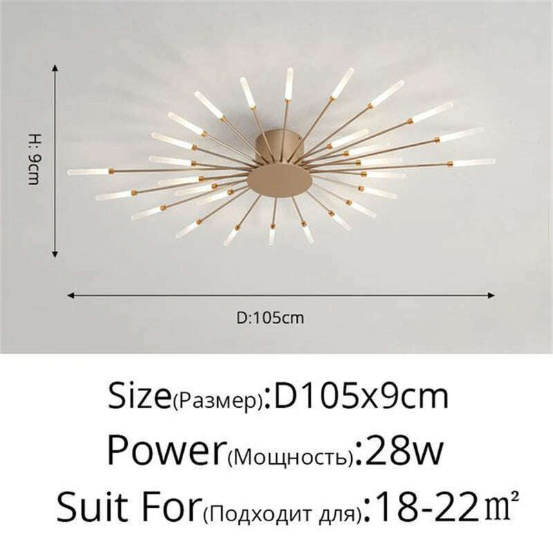 KIMLUD, Firework Shape Ceiling Lamp New Led Aisle Light for Study Room Bedroom Foyer Kitchen Indoor Lighting Villa Apartment Chandelier, Gold 28 Heads / Neutral Light, KIMLUD APPAREL - Womens Clothes