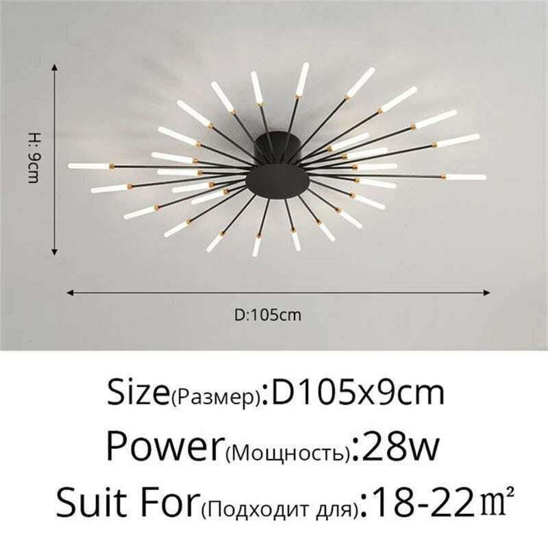 KIMLUD, Firework Shape Ceiling Lamp New Led Aisle Light for Study Room Bedroom Foyer Kitchen Indoor Lighting Villa Apartment Chandelier, Black 28 Heads / Neutral Light, KIMLUD APPAREL - Womens Clothes