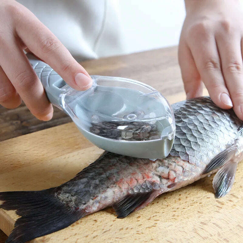 Fish Skin Brush Kitchen Tools Fish Scale with Lid Scraping Fishing Scale Brush Fish Skin Graters Cleaning Peeler Seafood Tool - KIMLUD