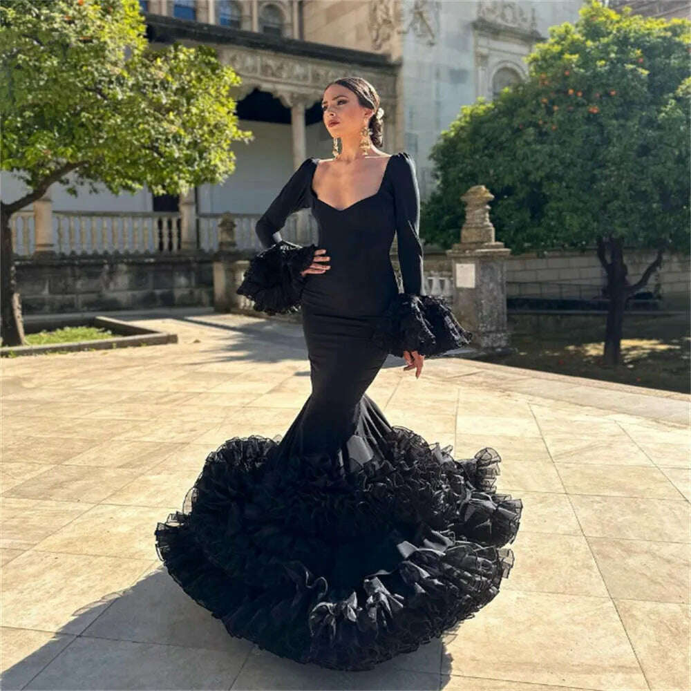 KIMLUD, Flamenco Mermaid Prom Gowns 2023 Elegant Costume Spanish Women Evening Gowns With Sleeves Ruffle Dancer Party Ceremony Dresses, KIMLUD Womens Clothes