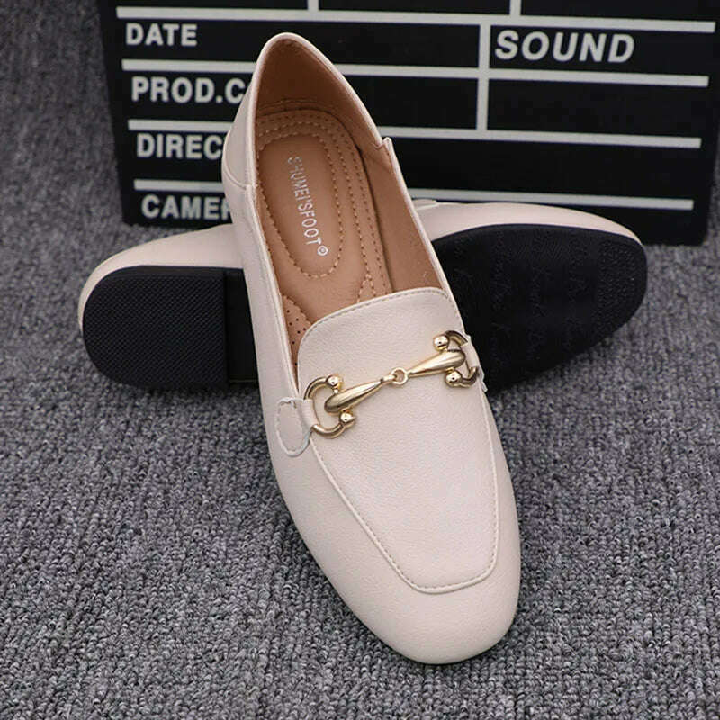 Flat Shoes Women's 2022 New Breathable Small Leather Shoes Comfortable Lefu Shoes Fashionable Metal Buckle Casual Women's Shoes - KIMLUD