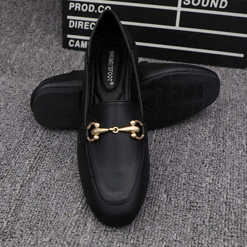 Flat Shoes Women's 2022 New Breathable Small Leather Shoes Comfortable Lefu Shoes Fashionable Metal Buckle Casual Women's Shoes - KIMLUD