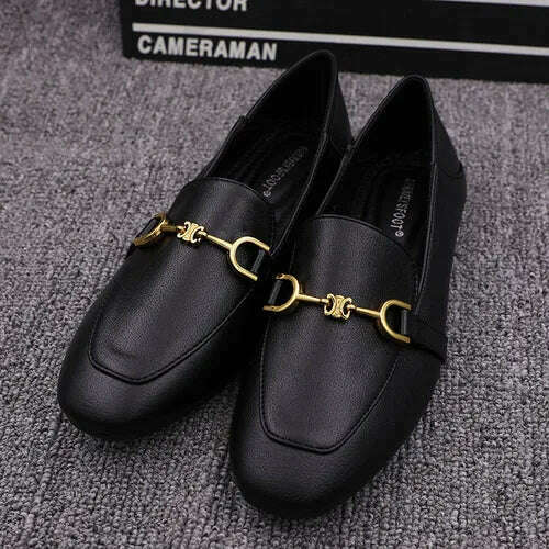 Flat Shoes Women's 2022 New Breathable Small Leather Shoes Comfortable Lefu Shoes Fashionable Metal Buckle Casual Women's Shoes - KIMLUD