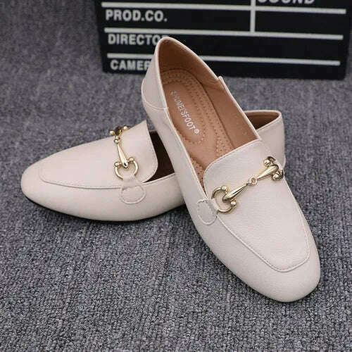 Flat Shoes Women's 2022 New Breathable Small Leather Shoes Comfortable Lefu Shoes Fashionable Metal Buckle Casual Women's Shoes - KIMLUD