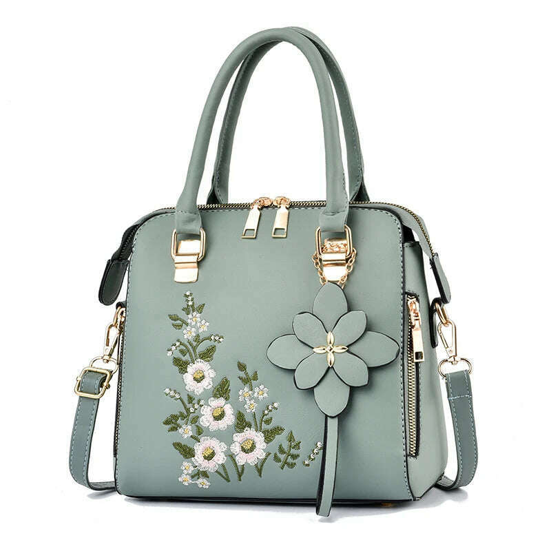 Floral Detail Shoulder Bag, Trendy Zipper Handbag For Work, Casual Crossbody Bag, Women's Floral Decor Purse - KIMLUD