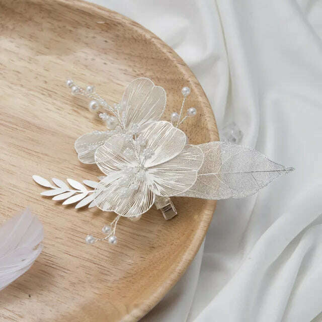 Flower Hairband Bridal Hair Jewelry Pearl Crystal Headband Birthday Party Tiara Wedding Hair Accessories For Women Marrige Crown - KIMLUD