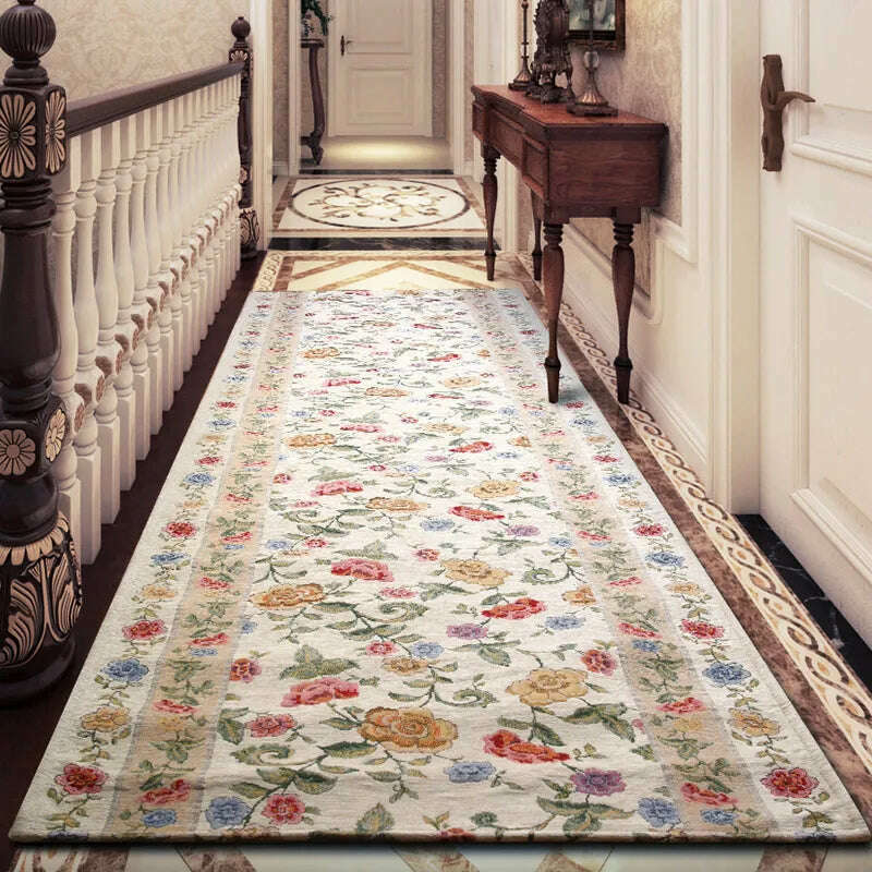 KIMLUD, Flower Long Hallway Carpet Home Bedside Balcony Floor Mat Pastoral Corridor Area Rug Home Hotel Aisle Runners Carpet Europe Rug, KIMLUD Womens Clothes