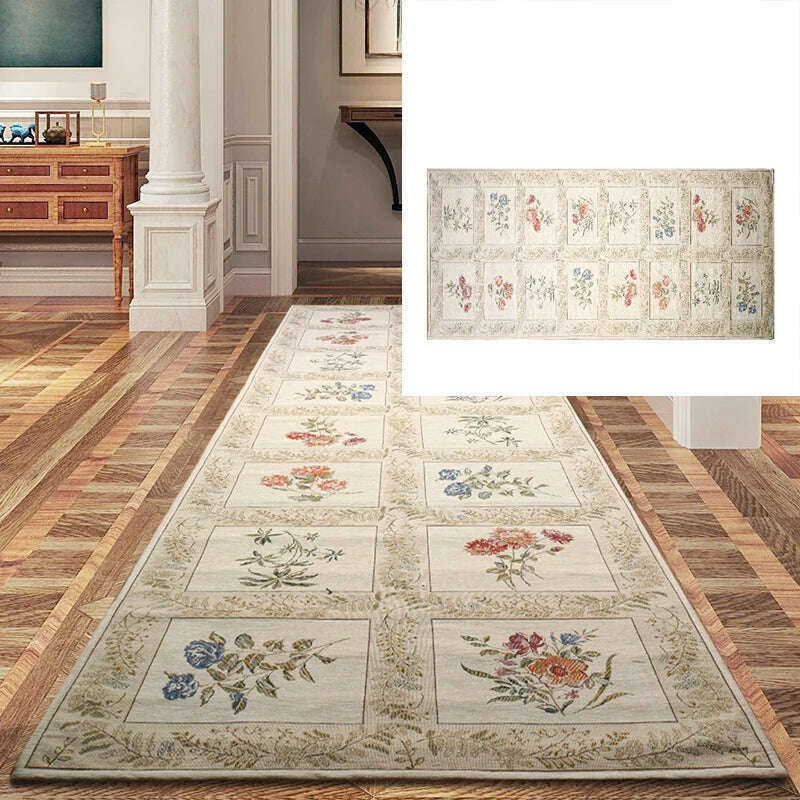 Flower Long Hallway Carpet Home Bedside Balcony Floor Mat Pastoral Corridor Area Rug Home Hotel Aisle Runners Carpet Europe Rug - KIMLUD