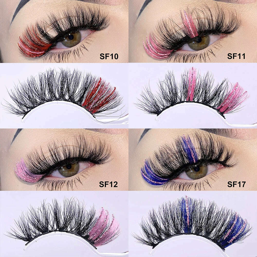 KIMLUD, Fluffy Glitter Ombre Colored Lashes 5D Natural Mink Lashes Bulk Wholesale Magnetic Eyelashes Extension Makeup Lash Box Packaging, KIMLUD Womens Clothes