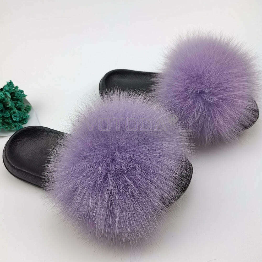 KIMLUD, Fluffy Raccoon Fur Slippers Shoes Women Fur Flip Flop Flat Furry Fur Slides Outdoor Sandals  Fuzzy Slippers Woman Amazing Shoes, KIMLUD Womens Clothes