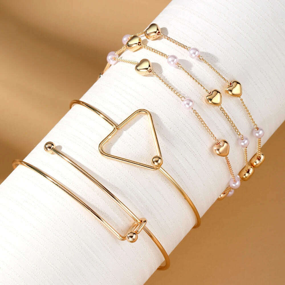 KIMLUD, FNIO Geometric Engraved Flower Leaf Star Bracelet For Women Girl Fashion Metal Gold Color LOVE Letter Open Bracelet Bangle Gift, FN832485, KIMLUD APPAREL - Womens Clothes