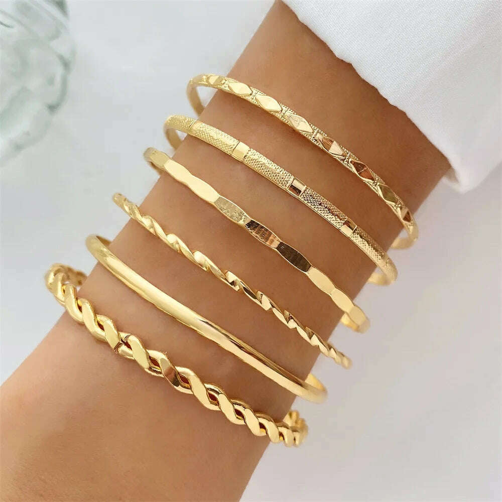 FNIO Geometric Engraved Flower Leaf Star Bracelet For Women Girl Fashion Metal Gold Color LOVE Letter Open Bracelet Bangle Gift - KIMLUD