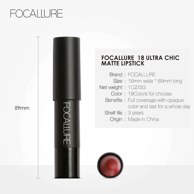 Focallure Matte Lipstick 19 Colors Waterproof Matte Lipsticks Soft Texture Lip Stick Cosmetic Sext Red Nude Lip Makeup Batom - KIMLUD