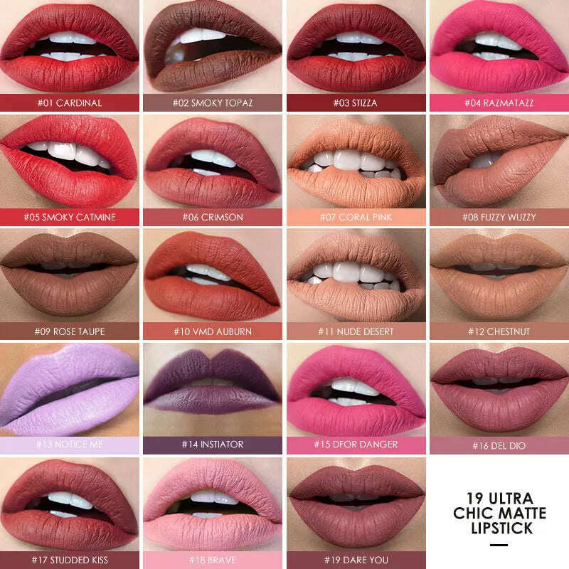 Focallure Matte Lipstick 19 Colors Waterproof Matte Lipsticks Soft Texture Lip Stick Cosmetic Sext Red Nude Lip Makeup Batom - KIMLUD