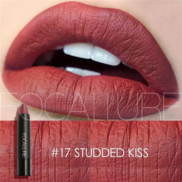 KIMLUD, Focallure Matte Lipstick 19 Colors Waterproof Matte Lipsticks Soft Texture Lip Stick Cosmetic Sext Red Nude Lip Makeup Batom, 17, KIMLUD APPAREL - Womens Clothes