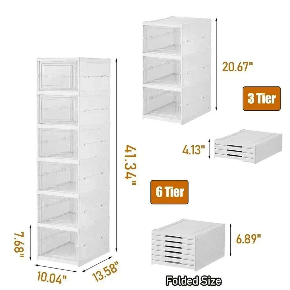 KIMLUD, Foldable Shoe Rack Organizer 6 Layers Transparent Tackie Box Collapsible Home Sneaker Storage Stackable Shoes Cabinet For Closet, KIMLUD Womens Clothes