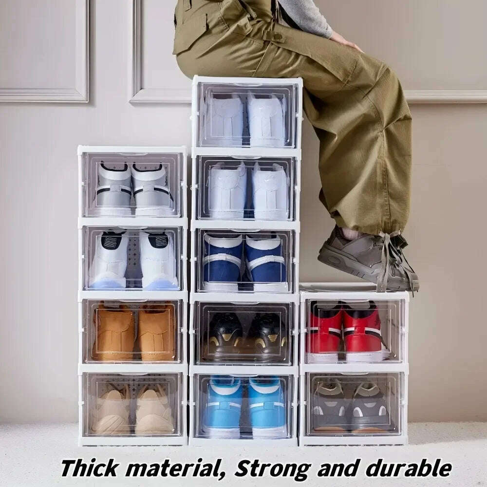 KIMLUD, Foldable Shoe Racks Stackable Transparent Shoe Rack Multi Layer Installation Free Dustproof Sneaker Shoes Storage Organizers Box, KIMLUD Womens Clothes