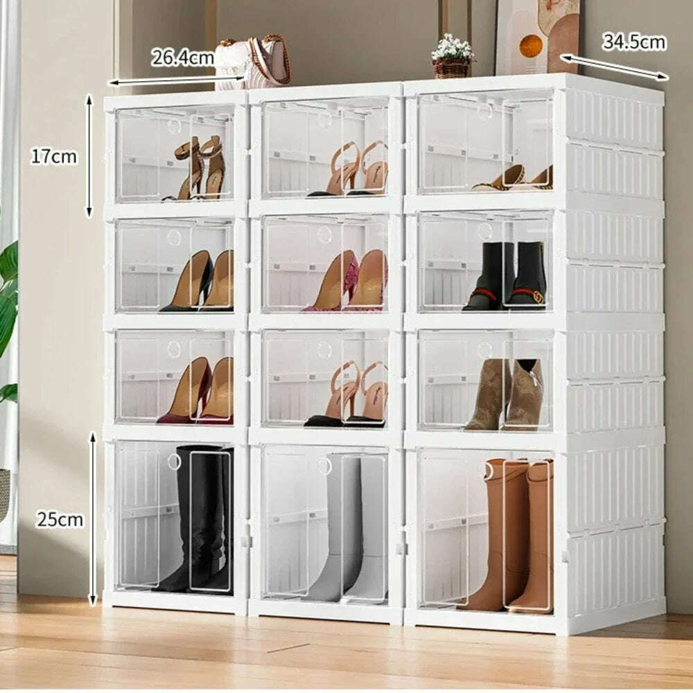 KIMLUD, Foldable Shoe Storage Box Stackable Dustproof Transparent Living Room Sneaker Cabinet For Closet Multi Layer Cubby Shoes Rack, KIMLUD Womens Clothes