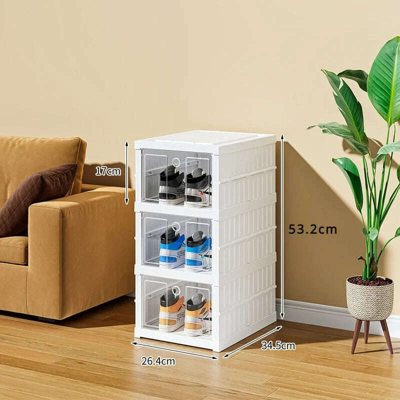 KIMLUD, Foldable Shoe Storage Box Stackable Dustproof Transparent Living Room Sneaker Cabinet For Closet Multi Layer Cubby Shoes Rack, 3-Layer, KIMLUD APPAREL - Womens Clothes