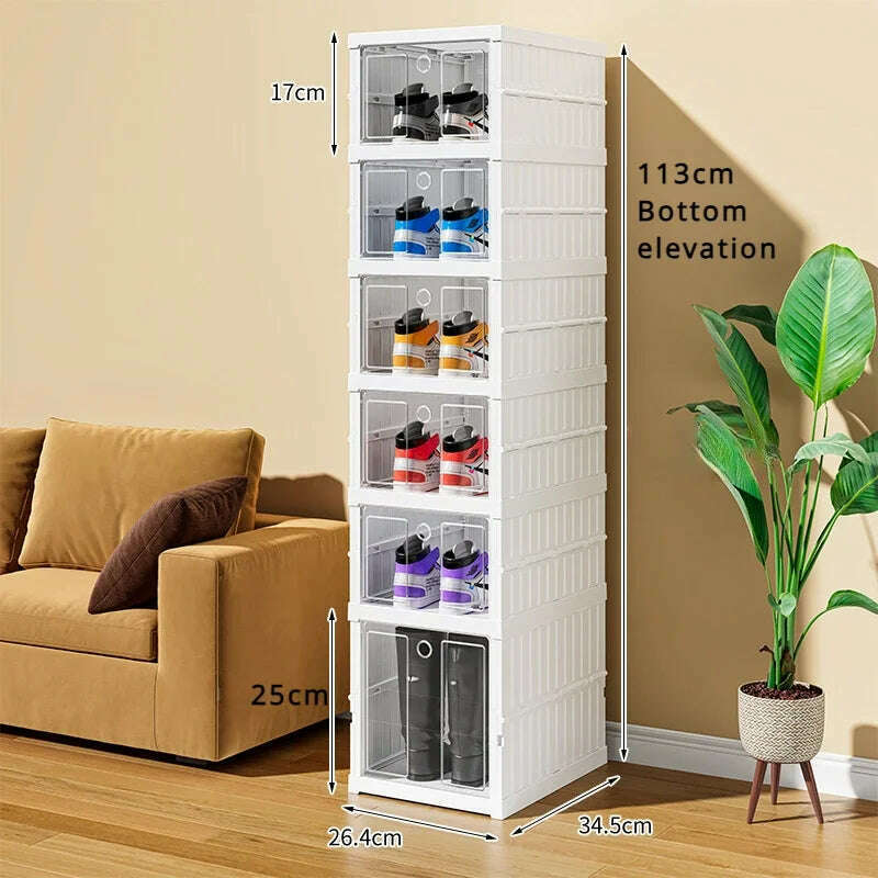 KIMLUD, Foldable Shoe Storage Box Stackable Dustproof Transparent Living Room Sneaker Cabinet For Closet Multi Layer Cubby Shoes Rack, 6-Layer Elevated, KIMLUD APPAREL - Womens Clothes