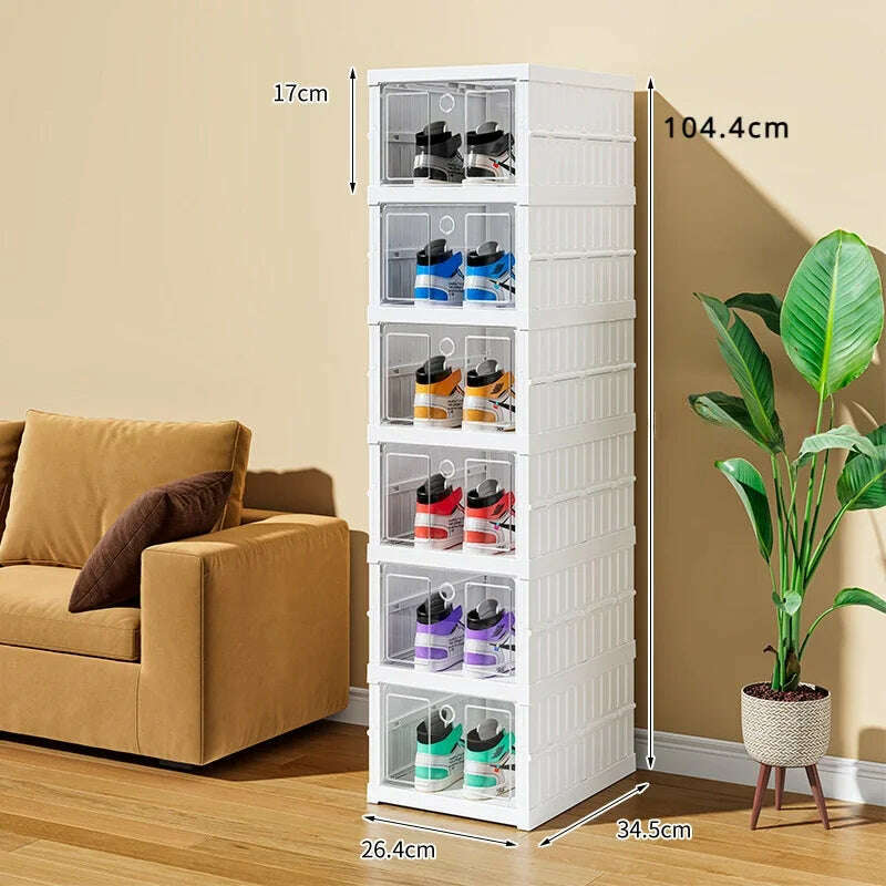 KIMLUD, Foldable Shoe Storage Box Stackable Dustproof Transparent Living Room Sneaker Cabinet For Closet Multi Layer Cubby Shoes Rack, 6-Layer, KIMLUD APPAREL - Womens Clothes