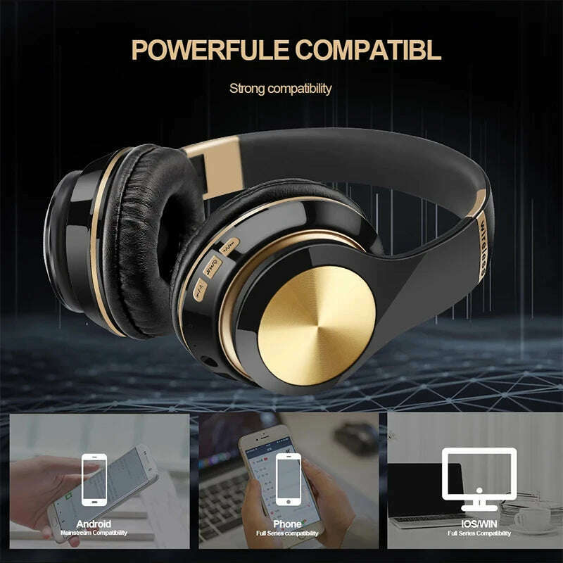 Foldable Sport Earphone HiFi Headset Wireless Headphones Bluetooth Music Headset Over Ear Bass Earphone With Mic Support TF Card - KIMLUD