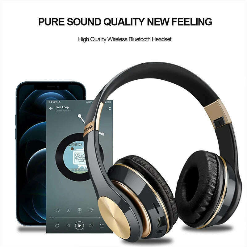 Foldable Sport Earphone HiFi Headset Wireless Headphones Bluetooth Music Headset Over Ear Bass Earphone With Mic Support TF Card - KIMLUD