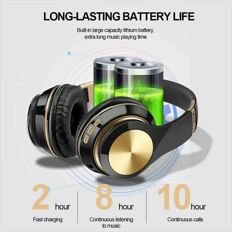 Foldable Sport Earphone HiFi Headset Wireless Headphones Bluetooth Music Headset Over Ear Bass Earphone With Mic Support TF Card - KIMLUD