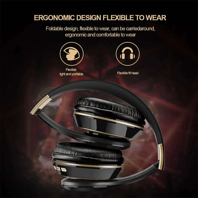 Foldable Sport Earphone HiFi Headset Wireless Headphones Bluetooth Music Headset Over Ear Bass Earphone With Mic Support TF Card - KIMLUD