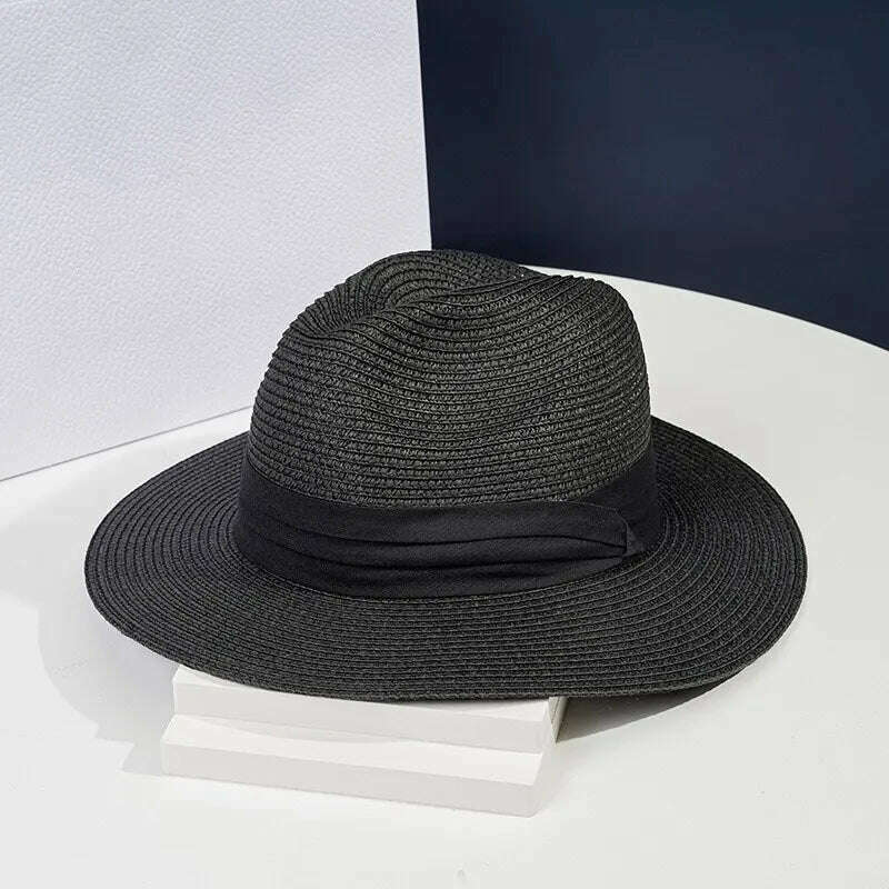 Foldable Straw Sun Hat Wide Brim Summer Floppy Beach Hat Sun Protection Panama Hat for Men Women Packable Foldable Travel - KIMLUD