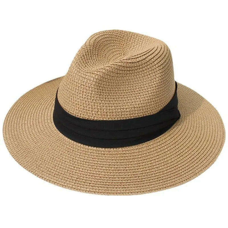 Foldable Straw Sun Hat Wide Brim Summer Floppy Beach Hat Sun Protection Panama Hat for Men Women Packable Foldable Travel - KIMLUD