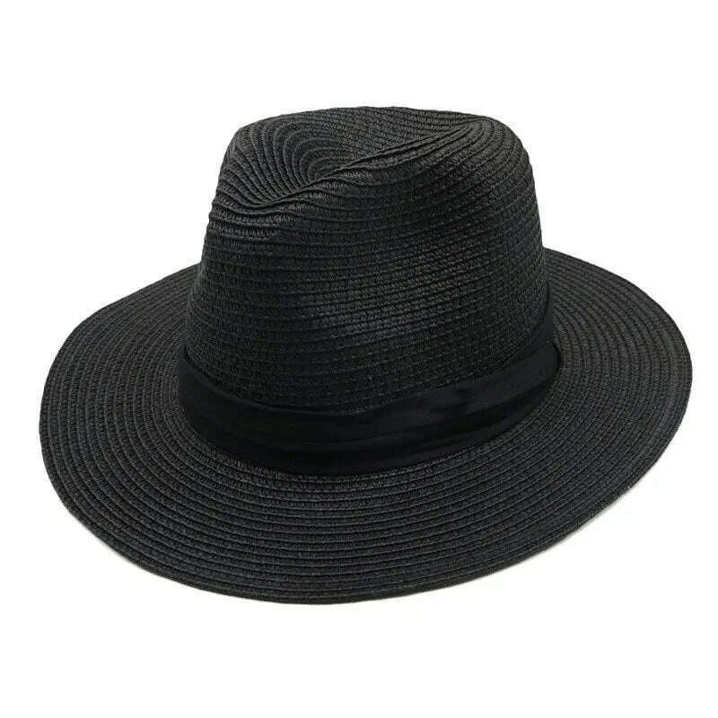 Foldable Straw Sun Hat Wide Brim Summer Floppy Beach Hat Sun Protection Panama Hat for Men Women Packable Foldable Travel - KIMLUD