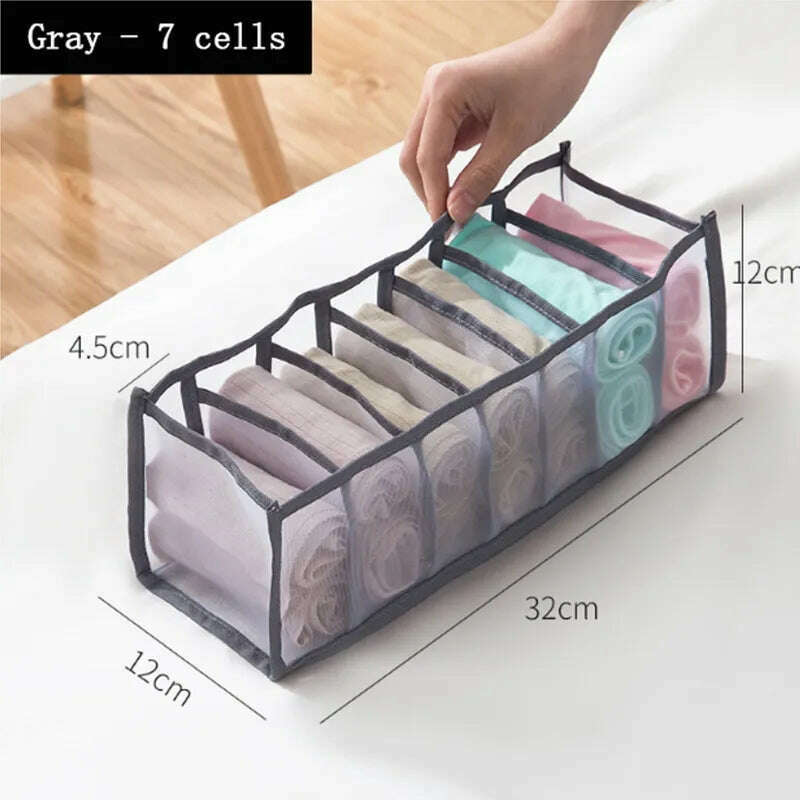 KIMLUD, Foldable Underwear Pants Storage Box Nylon Drawer Finishing Dormitory Storage Bra Finishing Breathable Mesh Bag, Grey 7 lattice, KIMLUD APPAREL - Womens Clothes