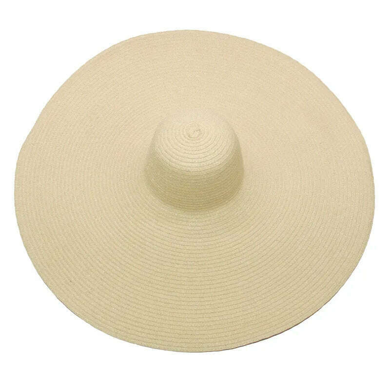 KIMLUD, foldable women oversized hat 70cm diameter large brim summer sun beach hats wholesale, beige, KIMLUD APPAREL - Womens Clothes