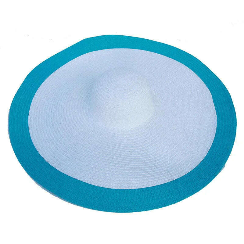 KIMLUD, foldable women oversized hat 70cm diameter large brim summer sun beach hats wholesale, white blue, KIMLUD APPAREL - Womens Clothes