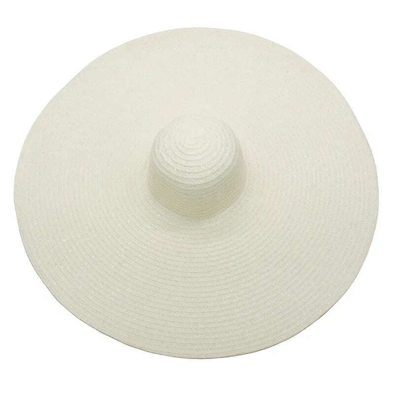 KIMLUD, foldable women oversized hat 70cm diameter large brim summer sun beach hats wholesale, milk white, KIMLUD APPAREL - Womens Clothes