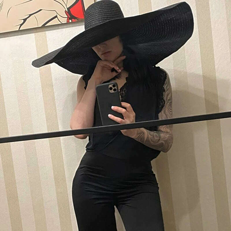 KIMLUD, foldable women oversized hat 70cm diameter large brim summer sun beach hats wholesale, KIMLUD Womens Clothes