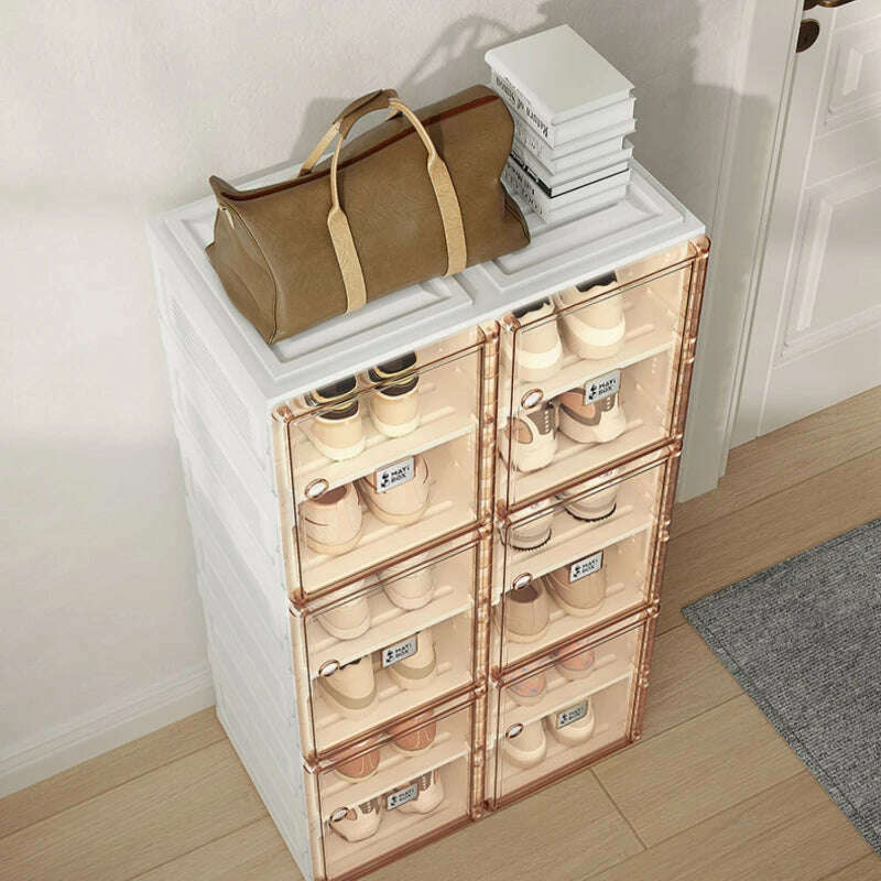 KIMLUD, Folding Shoe Organizer Hard Plastic Living Room Cabinets Shelf Shoes Storage Box Show Rack Cabinet Furniture Modern Shoerack, KIMLUD Womens Clothes