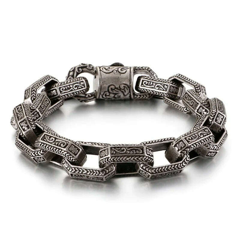 KIMLUD, Fongten Vintage Square Bead Bracelet For Men Black Stainless Steel Viking Punk Charms Heavy Bracelets Fashion Jewelry Wholesale, KB118463-BDJX / 21.5cm, KIMLUD APPAREL - Womens Clothes